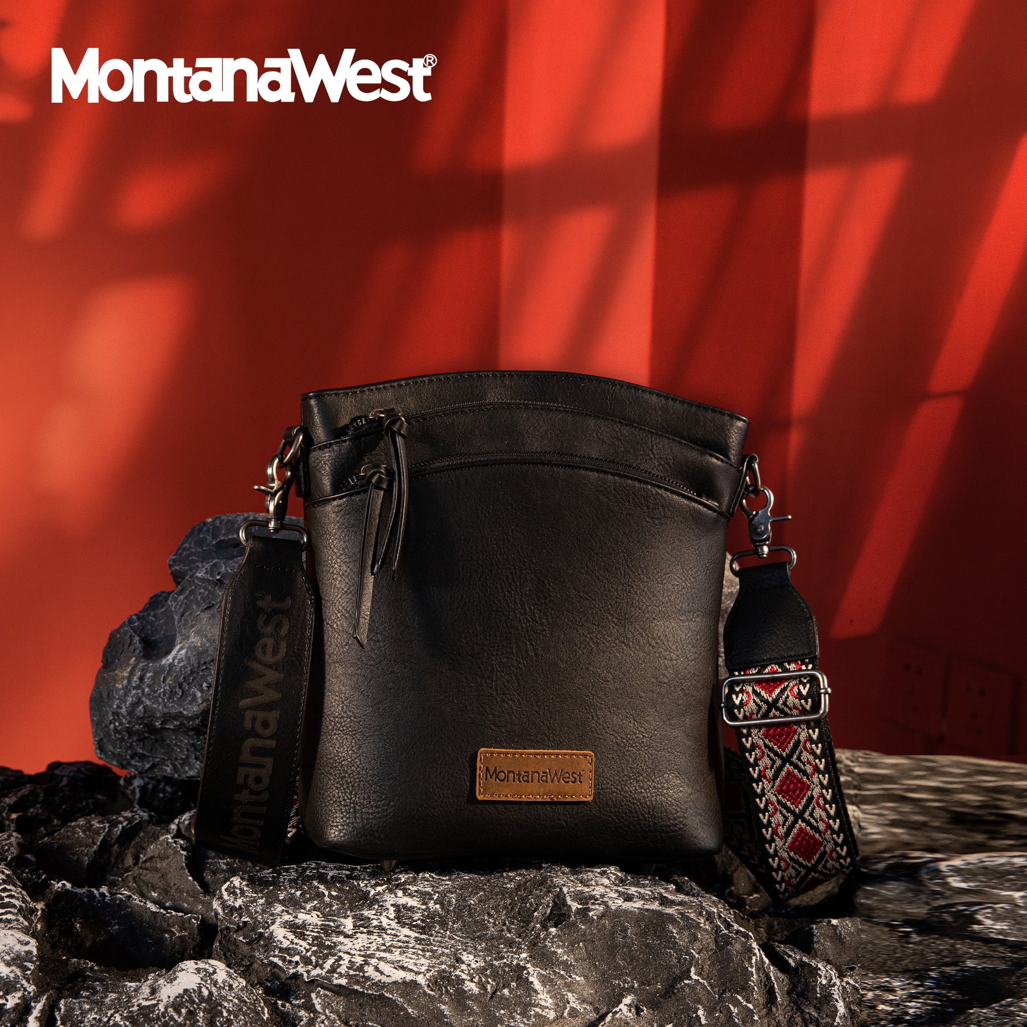 Montana West Crossbody Purses and Handbags for Women Double Compartments Cross Body Bag with Adjustable Strap, Black