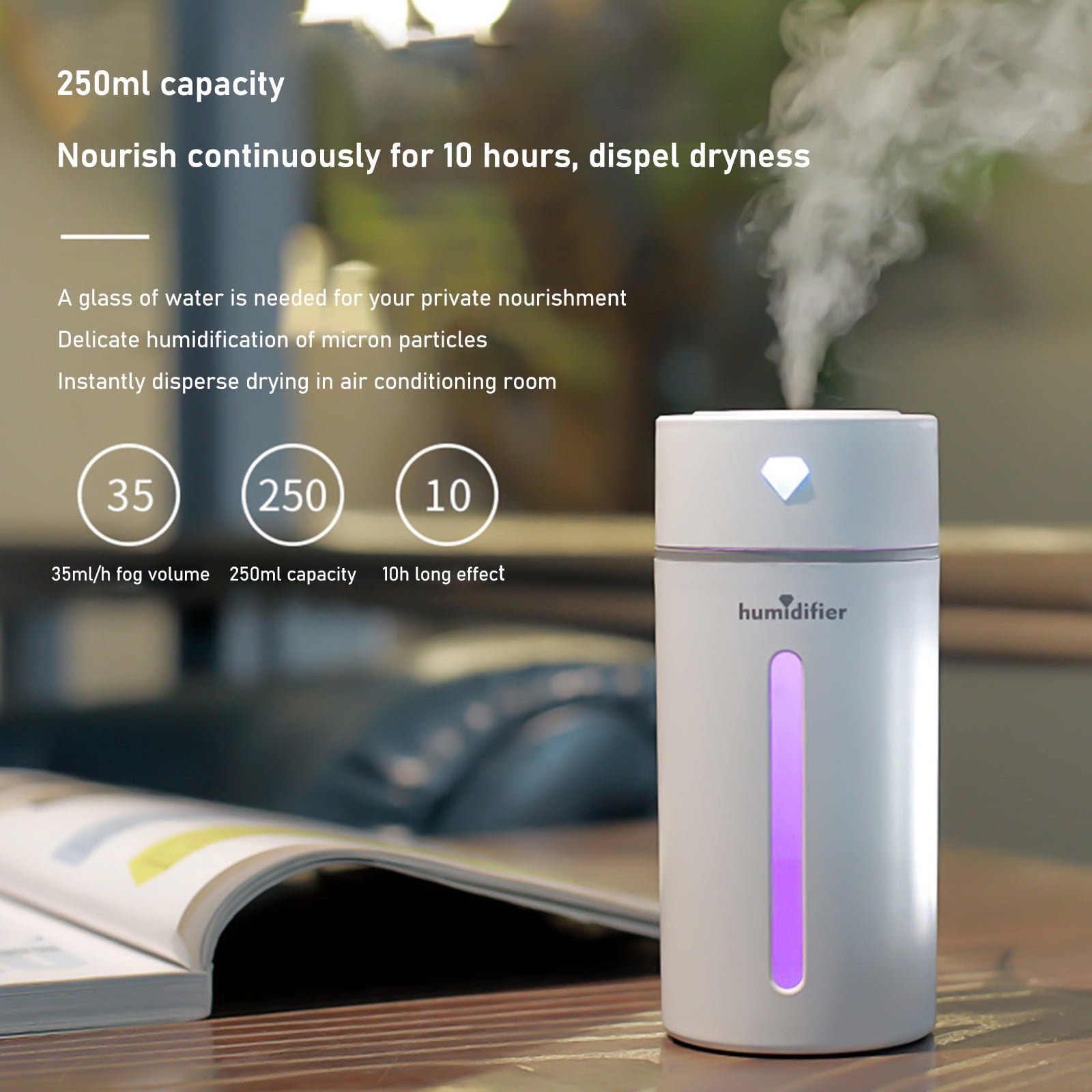 Humidifier for Bedroom,Portable And Quiet Diamond Cup Desktop Cool Mist Humidifier,Air Humidifier for Home Baby Nursery & Plants