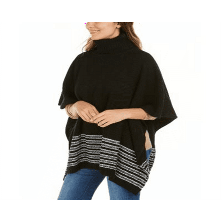 Michael Kors Women's Textured Metallic Stripe Poncho Black Size Regular