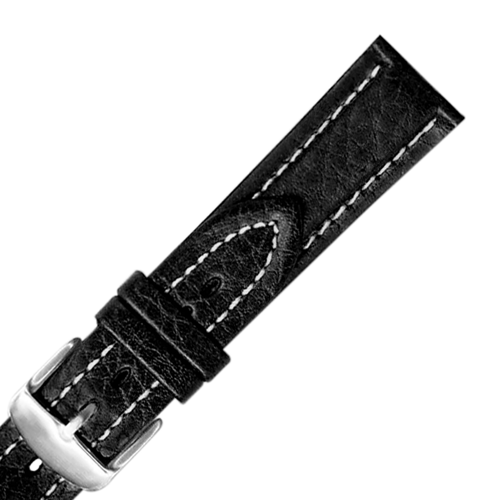 HadleyRoma Hadley Roma MS886 19mm Black Genuine Leather Contrast Stitched Men's Watch Band