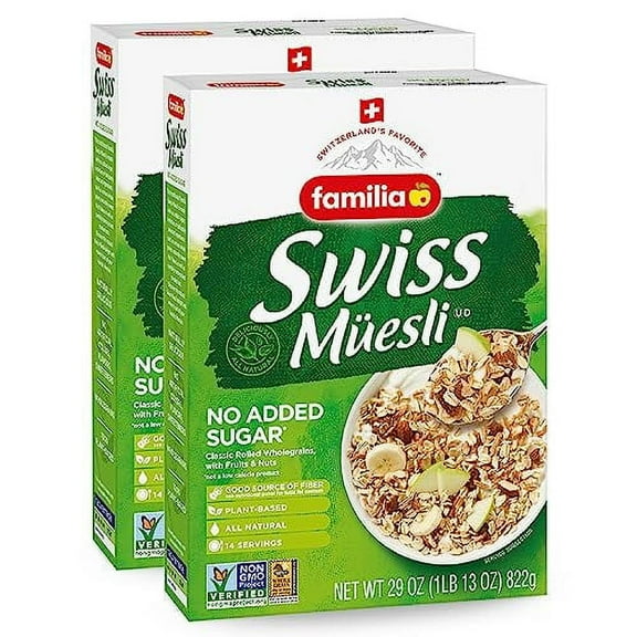 Familia Swiss Muesli Cereal, MMF7 0g Added Sugar, Energy-Packed Cereal with Raisins, Hazelnuts and Almonds, 29 Ounce Box (Pack of 2)