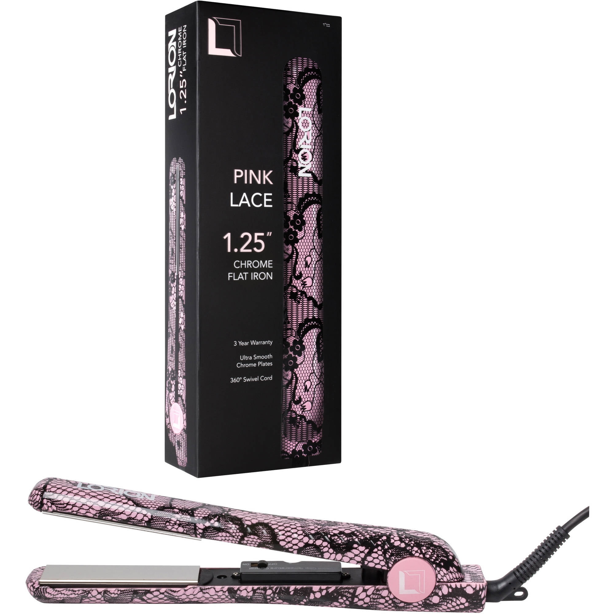 Lorion Pink Lace Chrome Flat Iron, 1.25'