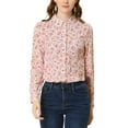 thumbnail image 1 of Camisa de mujer Inspire Chic con botones, estampado de flores, de manga larga, con cuello de punta, top de oficina, blanco-rosa con flores, 1 of 8