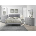 Pemberly Row Traditional Wood and Faux Leather Eastern King Bed in Gray