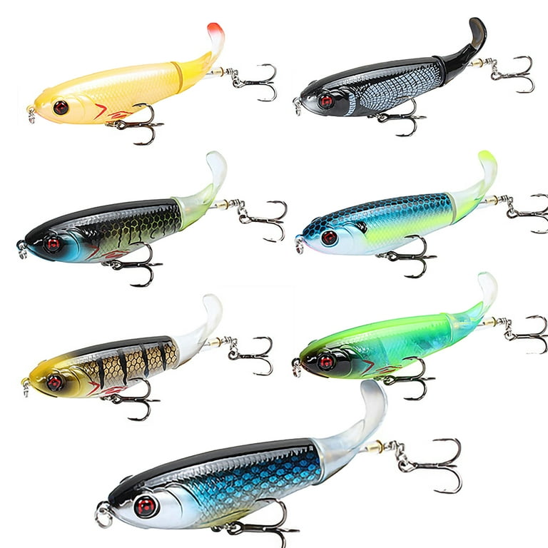 Whopper Popper Topwater Fishing Lure Artificial Hard Bait 3D Eyes Plopper  With Soft Rotating Tail Fishing Tackle