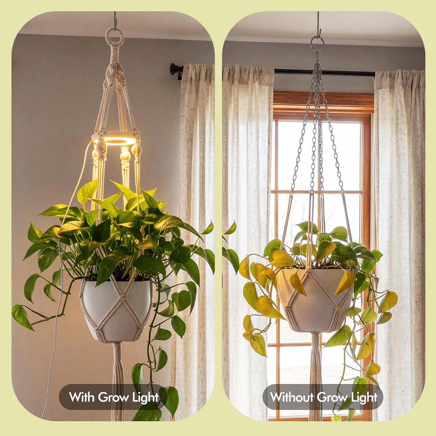 Hanging Grow Light Planter, Full Spectrum LED Plant Light for Indoor Plants, Macrame Hanging Plant Holder with Grow Lamp, Hanging Planter for Indoor Plants with Grow Light for Home Decor, Balcony, Li