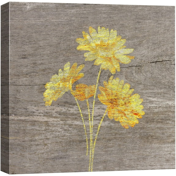 wall26 Canvas Print Wall Art Yellow Wood Effect Daisy Nature Plants Wood Panels Modern Art Farmhouse/Country Colorful Multicolor Warm for Living Room, Bedroom, Office - 24"x24"