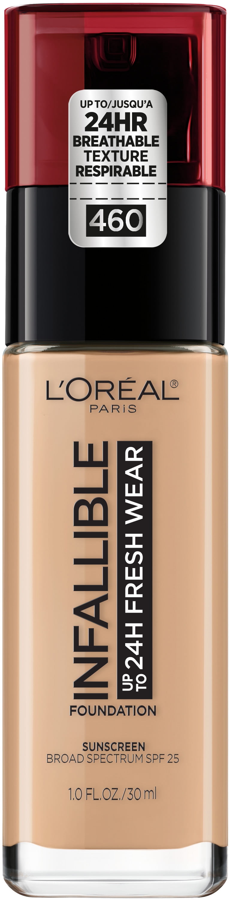 L'Oreal Paris Infallible Fresh Wear 24 Hr Liquid Foundation Makeup, 460 Golden Beige, 1 fl oz