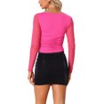 thumbnail image 3 of INSPIRE CHIC Women's Long Sleeve Mesh Sweetheart Neck Ruched Blouse with Padded Bust L Hot Pink, 3 of 5