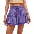thumbnail image 2 of Lixiuxyad Womens Skirt Women's Summer Solid Color High Waist Wrap Skirt Pants Stylish Drawstring Folded Wide Leg Palazzo Culottes For Casual Wear,Purple, 2 of 6