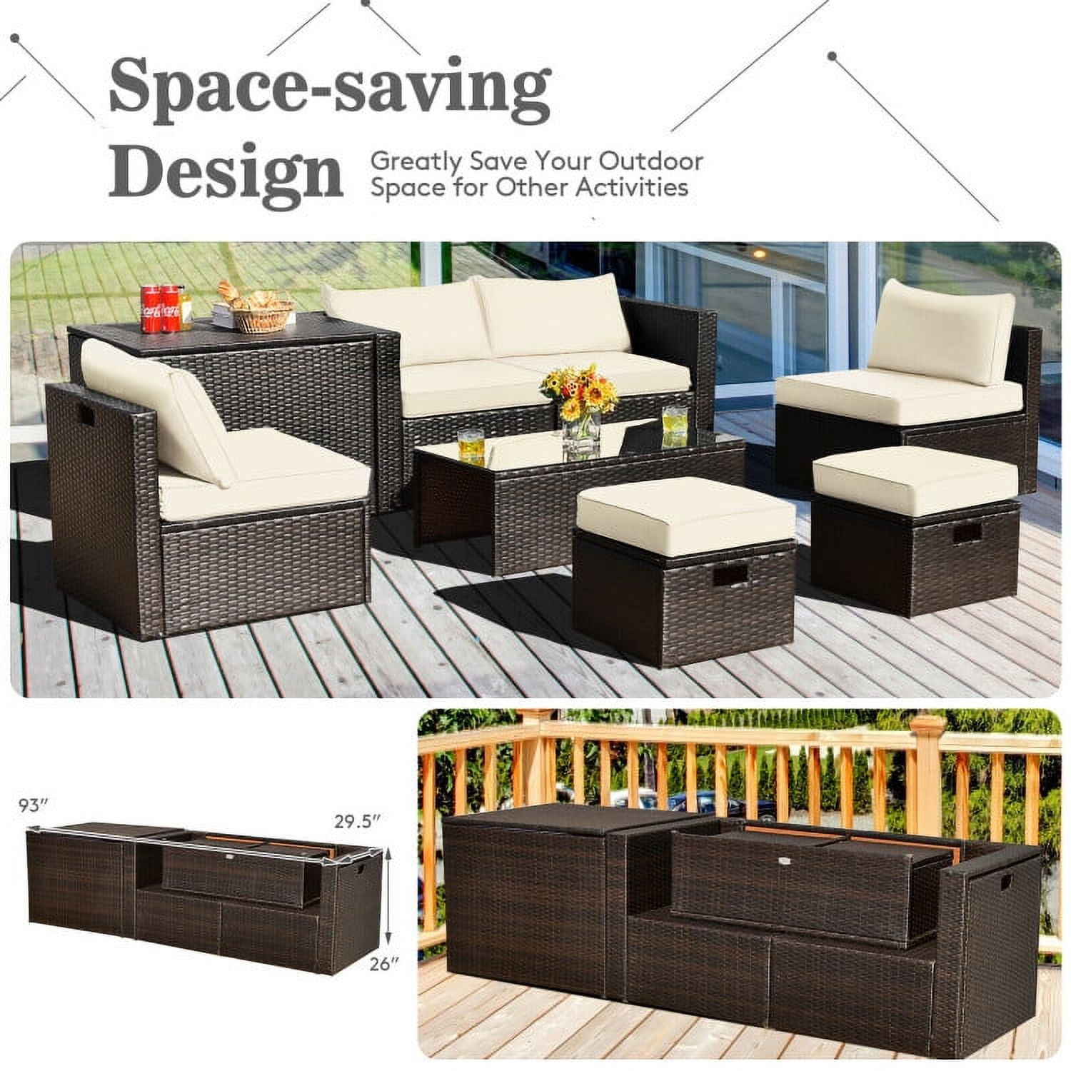 Aimee Lii 8 Pieces Patio Space-Saving Rattan Furniture Set with Storage Box and Waterproof Cover, Outdoor Patio Set, White Aimee Lii 8 Pieces Patio Space-Saving Rattan Furniture Set with Storage Box and Waterproof Cover, Outdoor Patio Set, White