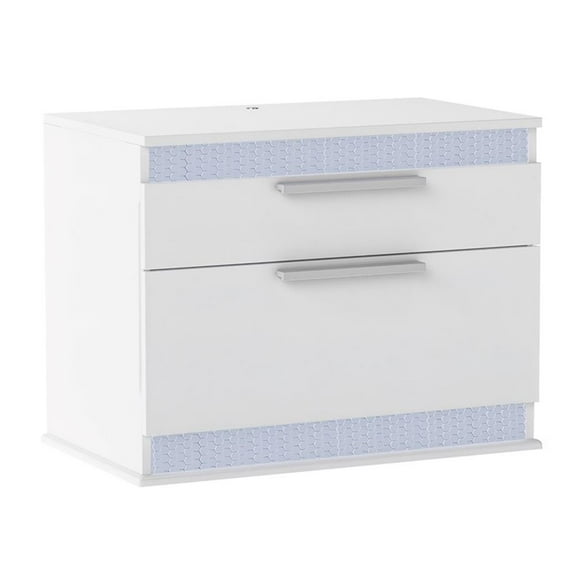 Milan Macalania Modern Gloss White 2-Drawer Night Stand with LED Lighting