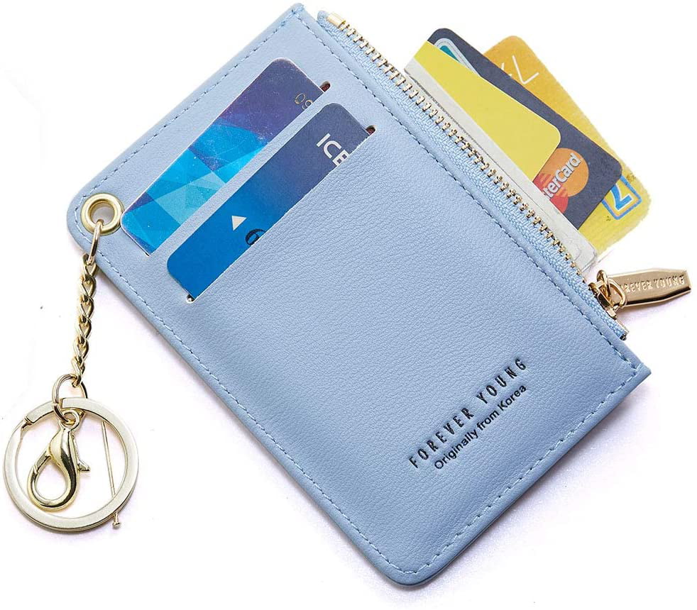 Small Wallets for Women Slim Leather Card Case Holder Wallet Coin Change Purse with Keychain 