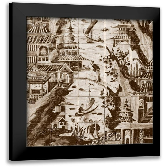 Unknown 12x12 Black Modern Framed Museum Art Print Titled - Sepia Delft Tiles II