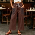 thumbnail image 2 of Tqcoqu Womens Drawstring Casual Pants,Elastic Waist Wide Leg Pants with Large Pockets,A-Brown Women's S-XXL, 2 of 8