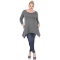 thumbnail image 4 of White Mark Women's Plus Size Quarter Sleeve Solid Sharkbite Tunic Top, 4 of 5