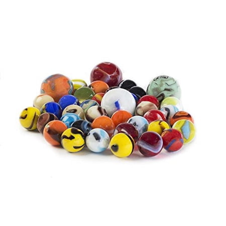 My Toy House Glass Marbles Bulk, Set of 40, (36 Players and 4 Shooters) Assorted Colors, with Game Marbles Rules