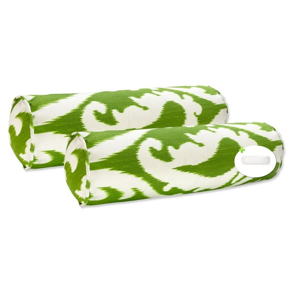 FBTS Prime 2 Pcs 20x6 inch Round Green Paisley Indoor Outdoor Bolster Pillows with Inserts