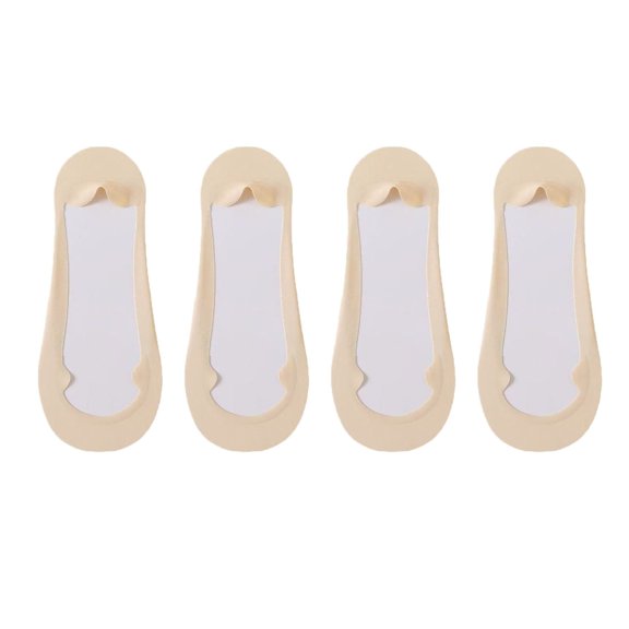 Women's Ultra Low Cut No Show Socks with Anti-Slip Silicone Grip and Seamless Toe Protection 4-Pack - One Size Fits Most, Beige