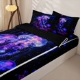 thumbnail image 3 of jejeloiu Colorful Jellyfish Print Zipper Twin Comforter Sets with Fitted Sheet and 2 Pillowcases,Neon Coral Pattern Zipper Bedding Set For Boys,Purple Black,Black Reversible,4-Piece, 3 of 7