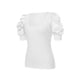 thumbnail image 3 of VISgogo Tops de punto para mujer, manga corta abullonada, cuello profundo, color sólido, fiesta en la calle, camisa envuelta de verano VISgogo moda, 3 of 9