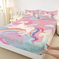 thumbnail image 3 of Castle Fairy Animal Magical Unicorn 4 Pieces Queen Sheet Sets for Boys Girls,Dreamy Princess Ultra Soft Flat Sheet,Kawaii Rainbow Stars Queen Fitted Sheet,Super Cozy Room Decor, 3 of 7