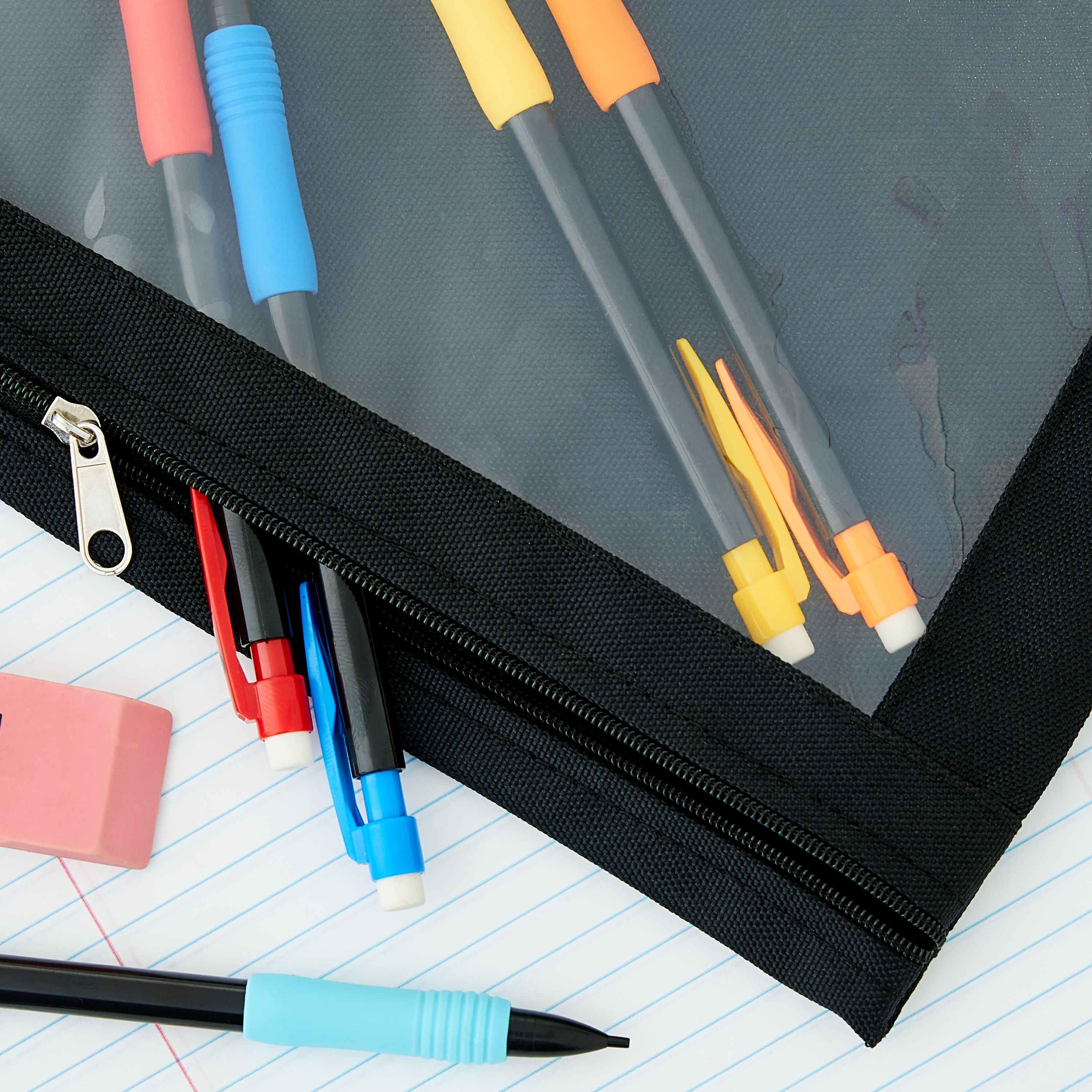 Funda de cremallera de poliéster negro sólido Pen + Gear para carpeta, cartuchera para carpeta 5