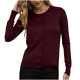 thumbnail image 2 of HOMBOM Womens Sweaters Plain Long Sleeve Wine Crew Neck Button down Open Front Cardigans for Women Cardigan, 2 of 7
