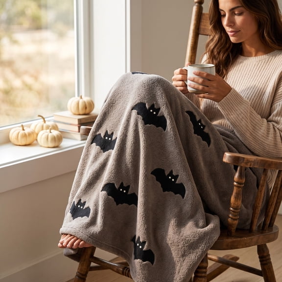 Boovnll Halloween Blankets Throw Blanket – Soft Flannel Blanket with Festive Pumpkin Ghost Bat for Couch Sofa Bed, Cozy Decorative Throw for Holiday Decor