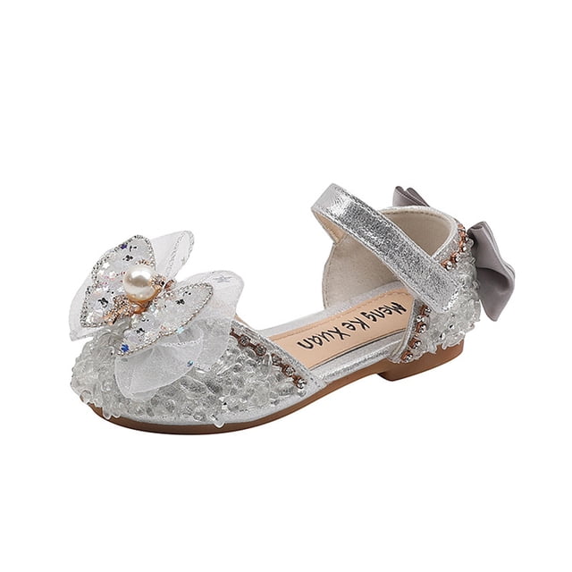 B91xZ Chaussures de Robe pour Fillettes Ballerines Plates pour Petites Filles, Argent 8.5