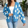 thumbnail image 4 of Long Sleeve Women's Button Down V Neck Knitted Floral Print Sweaters Cardigan, 4 of 6