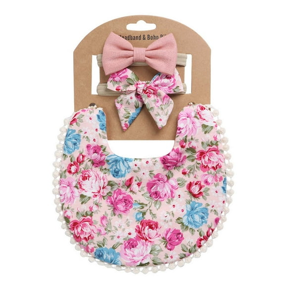 LSLJS Toddler Baby Plaid Print Linen Cotton Double Sided Saliva Headband Set, Kids Bib