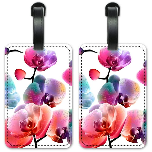Colorful Graphic Floral Art - Luggage ID Tags / Suitcase Identification Cards - Set of 2