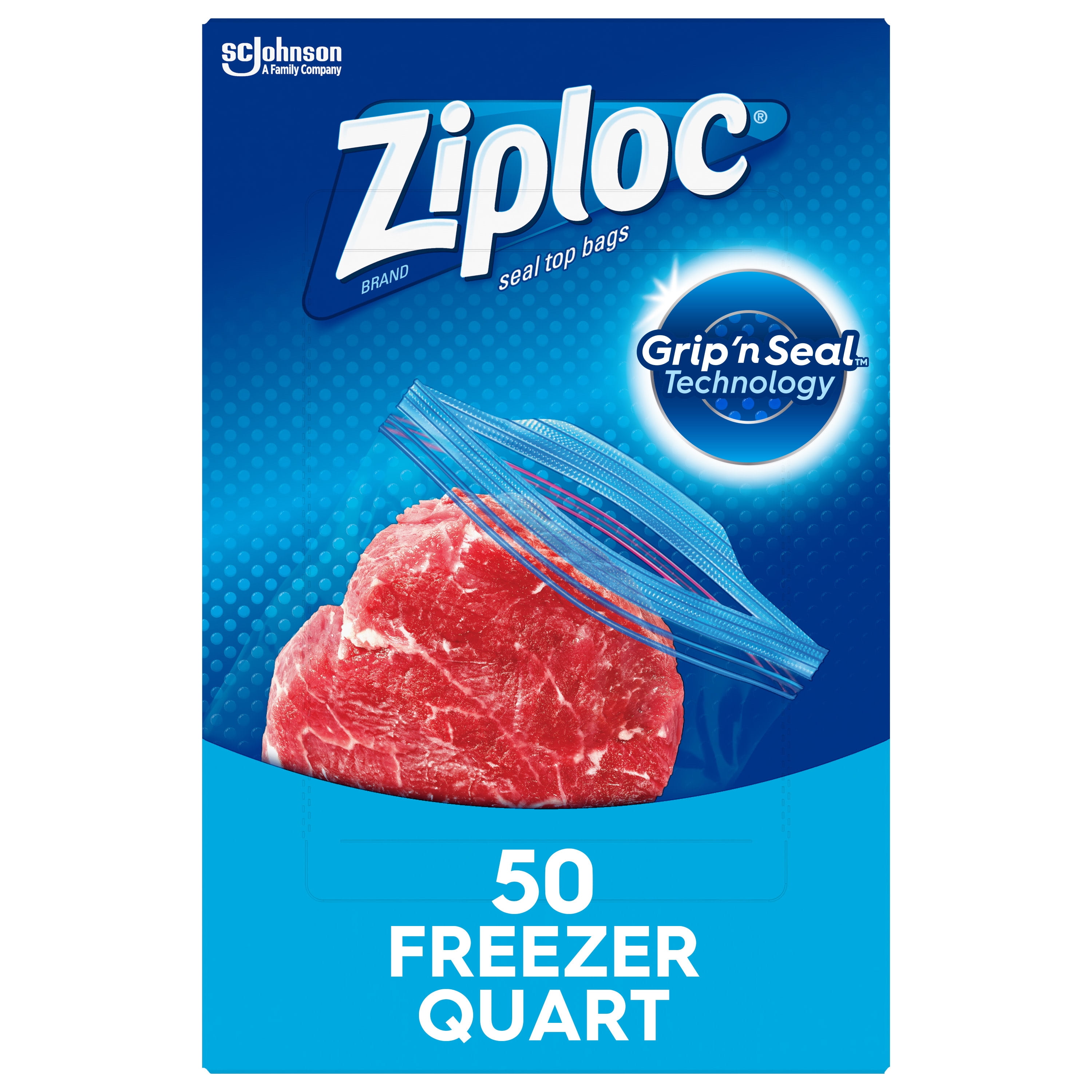 Ziploc® Brand Freezer Bags with Grip 'n Seal Technology, Quart, 50 Count