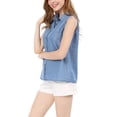thumbnail image 5 of INSPIRE CHIC Women's Point Collar Single Breasted Sleeveless Shirt XS Blue, 5 of 9