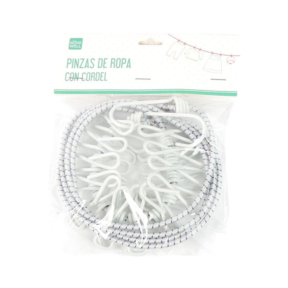Pinza Ropa Metal Con Cordel Blanco (12U)