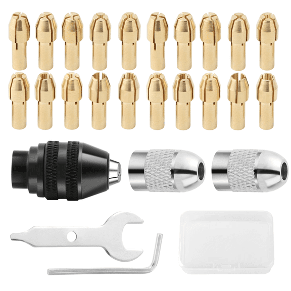 26-Piece Drill Chuck Adapter Set with Storage Box - Includes Collets & Keyless Chuck for Rotary Tools, Sanders, and Multifunctional Power Tools