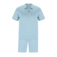 thumbnail image 5 of YLSDY Mens Short Sleeve Casual Button Collared Shirt and Shorts Sets Two Piece Summer Outfits Zip Button Collared Tracksuit Set for Men Light Blue 10, 5 of 5