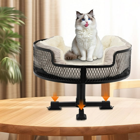 Cat Desk Bed, Metal Mesh Design Raised Cat Bed with Rubber Absorbent Feet to Protect Desktop, Pet Desk Bed with 45LB Weight Capacity