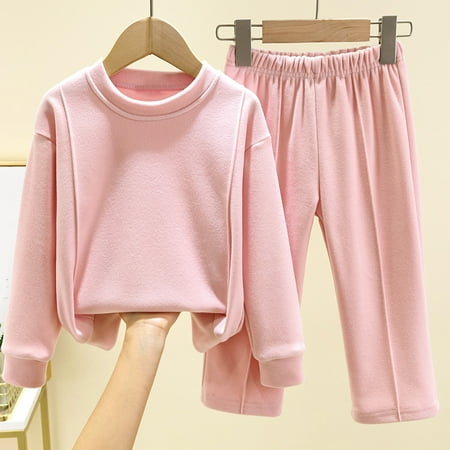 

YEAHITCH Red And White Striped Pajamas Christmas Halloween Pajamas Toddler Clearance Pink Pullover Long Sleeve Solid Set