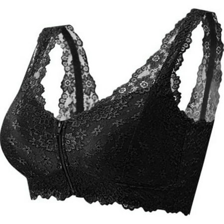 

WNG Women s Adjustable Front Closure Extra-Elastic Large Wire-Free Sleep Lace Bra