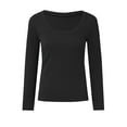 thumbnail image 5 of Tittly Basic Tees T Shirts for Women Women's Spring And Summer Pure Color Stripes High Elastic Long Sleeved Undershirt Top Womens Long Sleeve Tops Tshirts Shirts Black L, 5 of 5