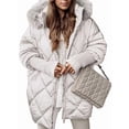 thumbnail image 2 of Women'S Quilted Down Jacket with Hood Long Sleeve Full Zip Casual Winter Coat White XXXL, 2 of 7