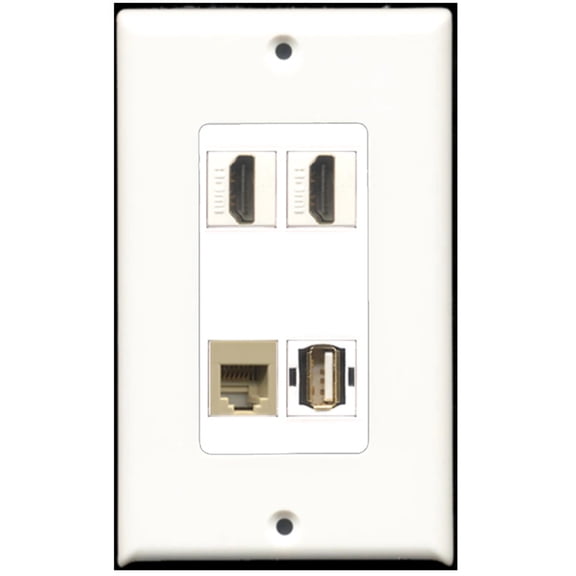 Ultra Spec Cables 2 Port HDMI 1 Port USB A-A 1 Port Phone RJ11 RJ12 Beige Wall Plate DecorZ