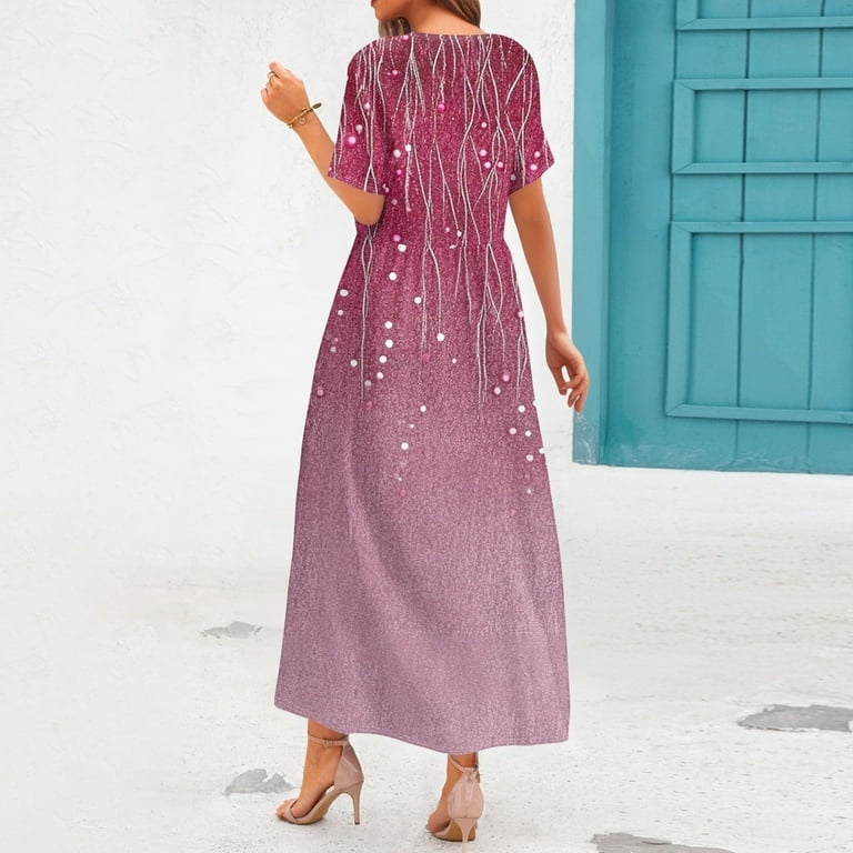 UoCefik Spring Dresses for Women 2025 Short Sleeve Round Neck Church Dresses  Pleated Knee Length Dress with Pockets Curvy Dress Hot Pink L - Walmart.com