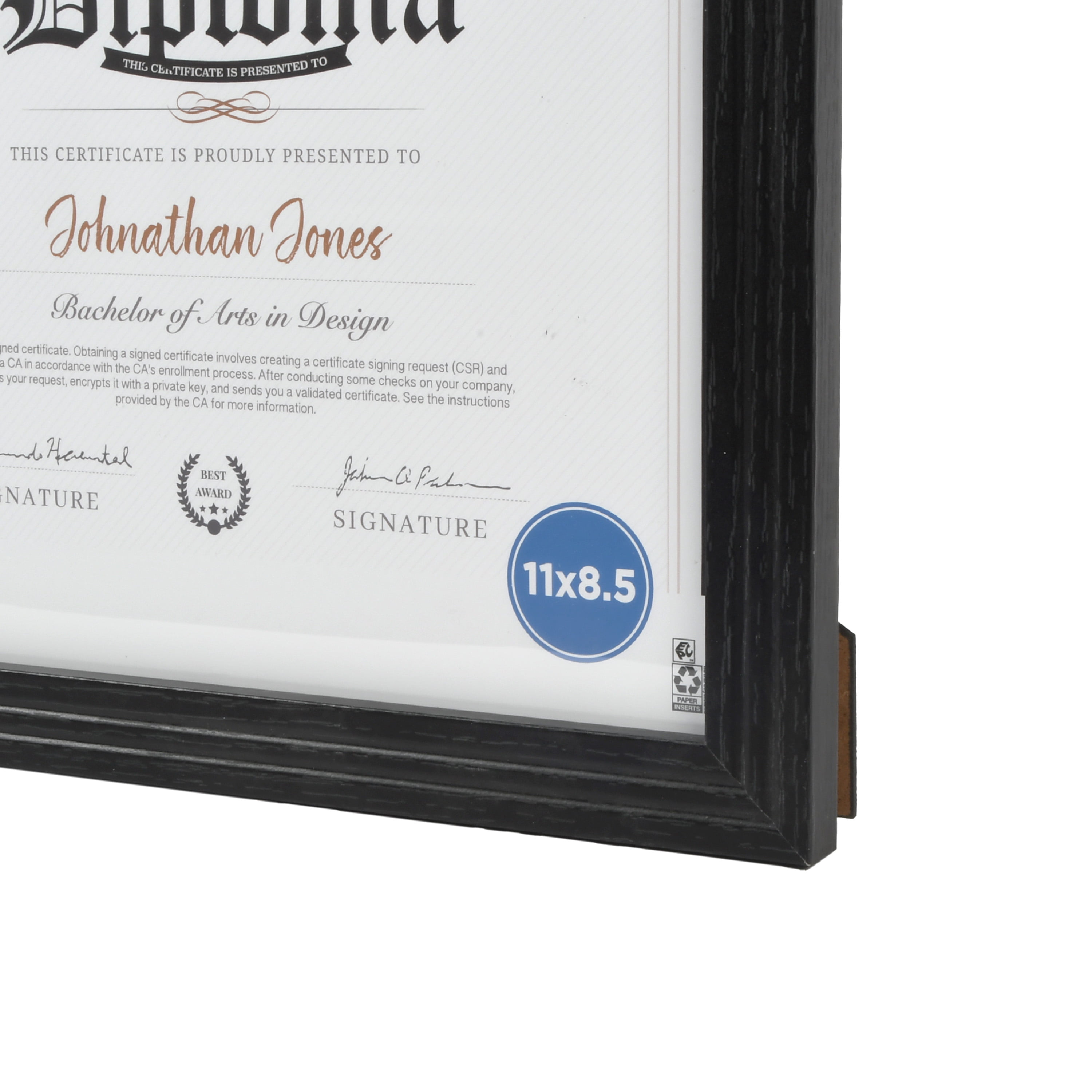 Mainstays 8.5 x 11 in Document Certificate Picture Frame, Tabletop or Wall Display, Black