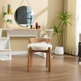 thumbnail image 5 of Guyou Wooden Vanity Chair, Modern Linen Upholstered Small Ottoman Footstool, Lovely Round Makeup Stool for Bedroom Living Room Makeup Room, Beige, 5 of 7
