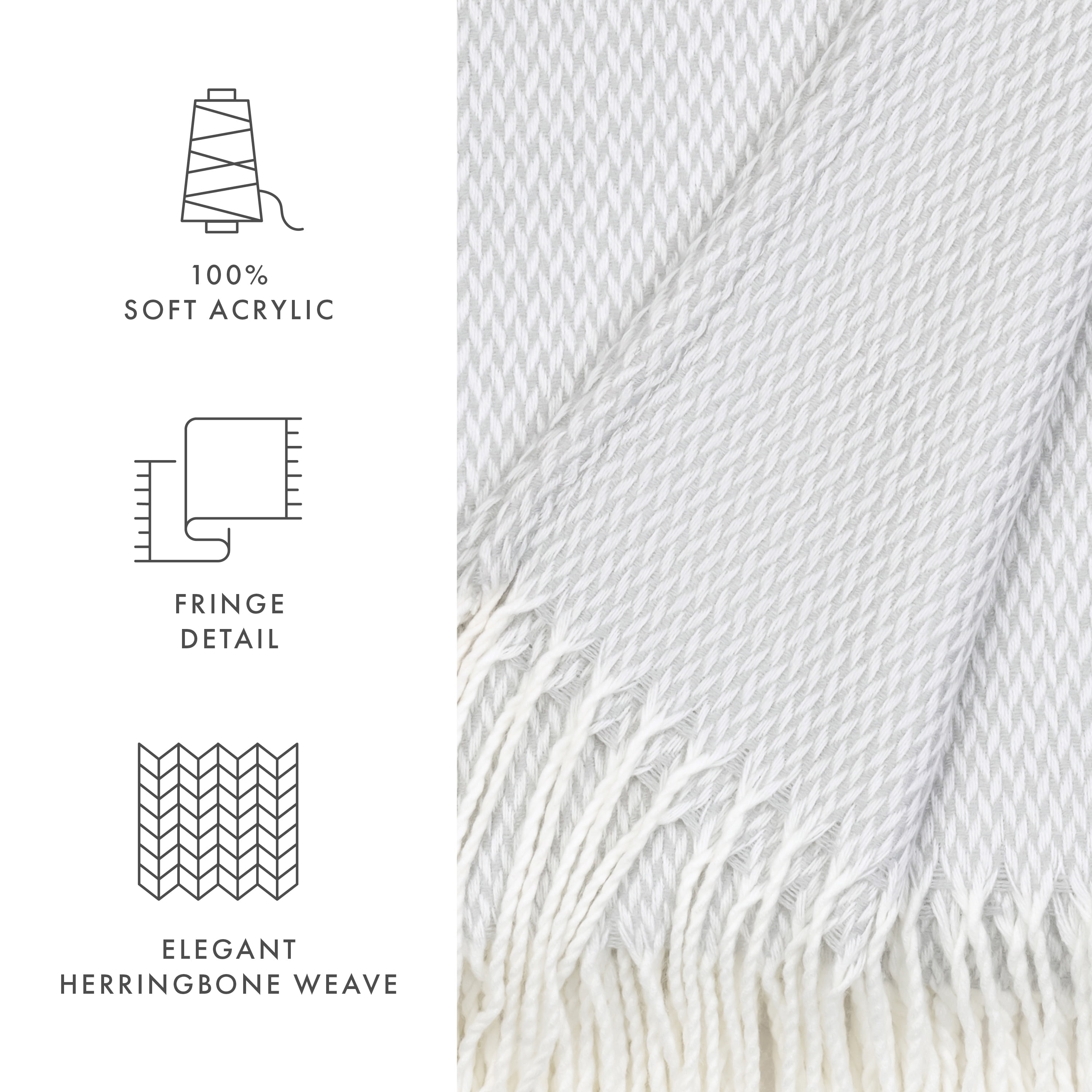 Noble Linens Light Gray Herringbone Throw Blanket, 50" x 60"