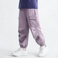 thumbnail image 2 of Lenpel Boys Girls' Baggy Joggers Kids Elastic Waist Pull on Pleated Cinch Bottom Cargo Pants Casual Athletic Pants(Purple,14-15 Years), 2 of 6