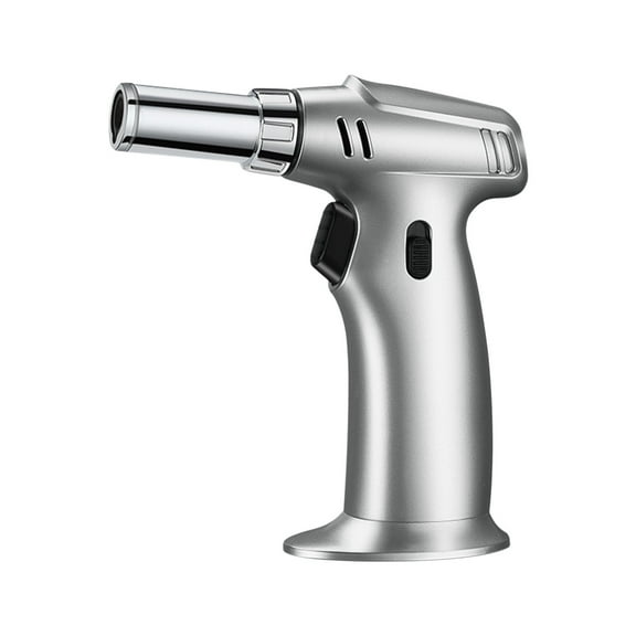 Blasgw Metal Lighter Direct Blast Flameproof Burner Outdoor Barbecue Kitchen Baking Lighter Silver